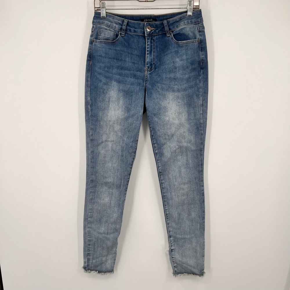 Charlie B Womens Skinny Jeans Medium Wash Frayed Tulip Hem Size 6